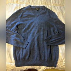 Tahari Pure Luxe 100% Cashmere Blue V-Neck Pullover Sweater Men's Size XL
